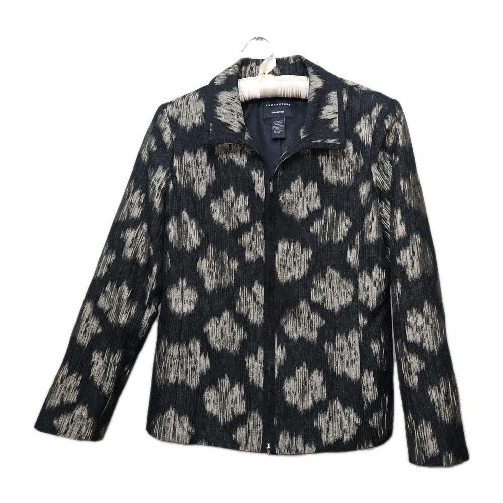 Doncaster Collection Womens Black Gold Metallic Jacquard Zip Jacket Wool Blend